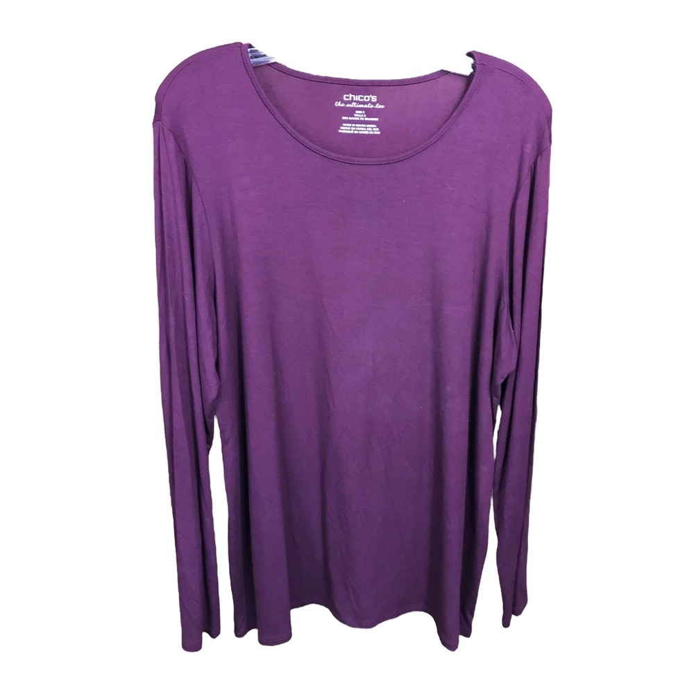 Chico's Deep Wine Crew Ultimate Tee Long‎ Sleeve Women's Shirt
